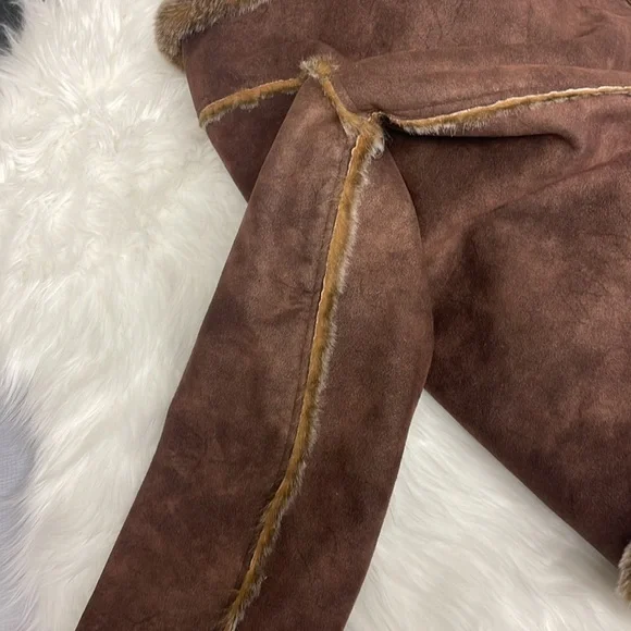 No Name Chocolate Brown Faux Suede & Faux Fox Fur Lined Coat XL - Picture 8 of 11